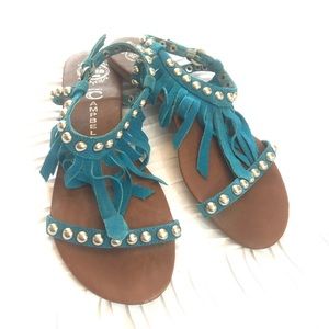 Jeffery Campbell handmade turquoise suede Sandals